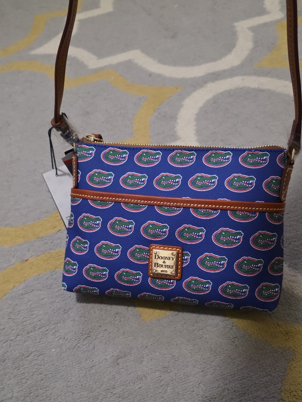 Dooney & Bourke Blue Florida Gators Pattern Crossbody with Brown Trim